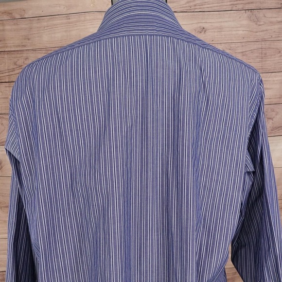 Chaps Dress Shirt Mens 17 34/35 Blue Striped Regular Fit Wrinkle Resistant - Picture 5 of 9